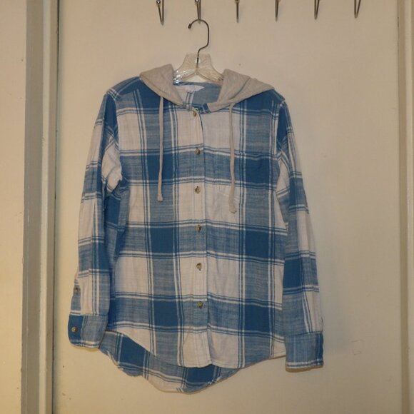 Time And Tru  Hooded Flannel Shirt Sz S - Picture 1 of 6